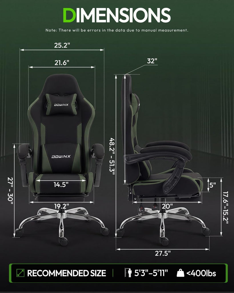 Ergonomic Gaming Chair with Footrest & Massage Lumbar, 2D-Linkage Armrests for Computer Chair 330lbs with Headrest