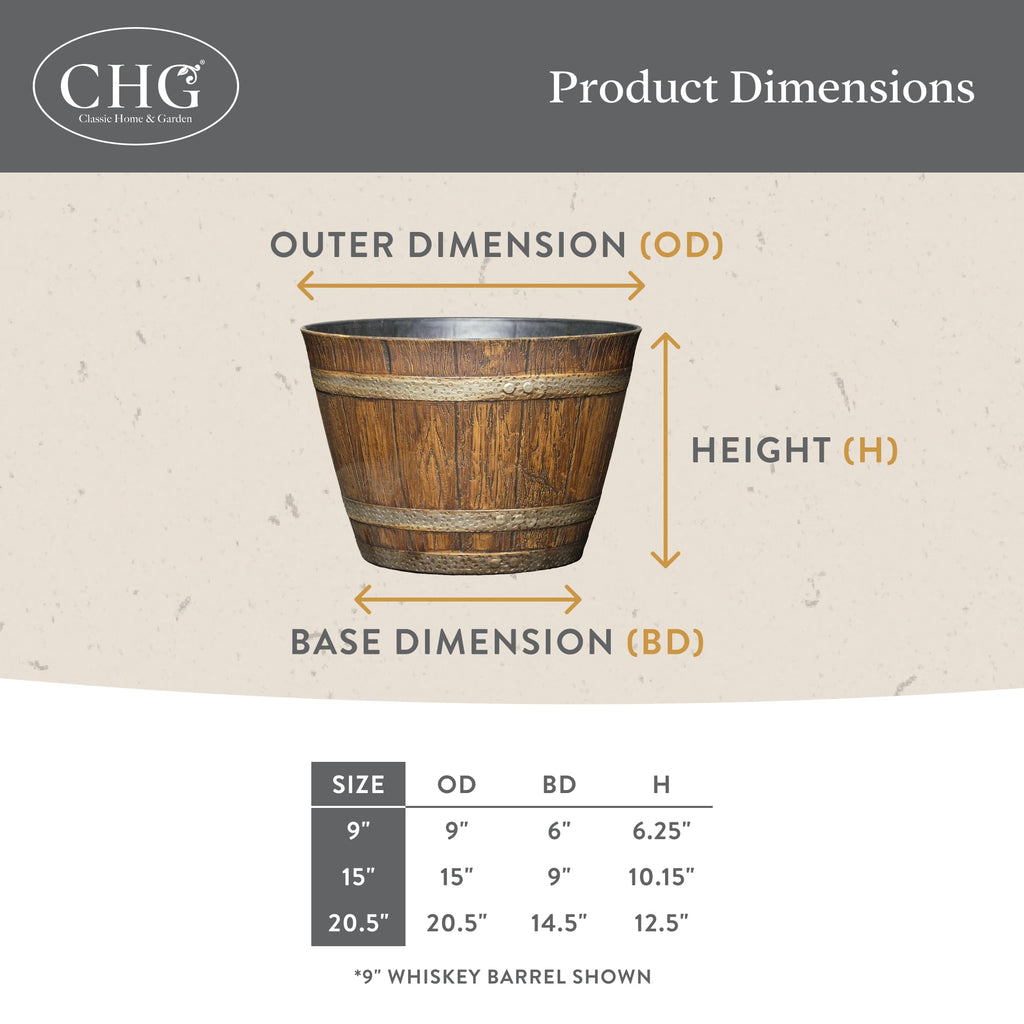 Whiskey Barrel Planters, Home Flower Garden Pots, 15" Oak Brown