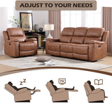 Faux Leather Manual Reclining Sofa,3 Seat Recliner Couch Sofa with Overstuffed Arms and Back,Manual Recliner
