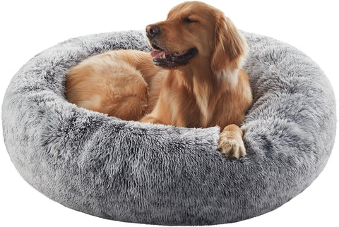 36 inches Donut Dog Bed for Large Dogs - Calming Fluffy Round Pet Bed with Removable & Washable Cover,Fits up to 80
