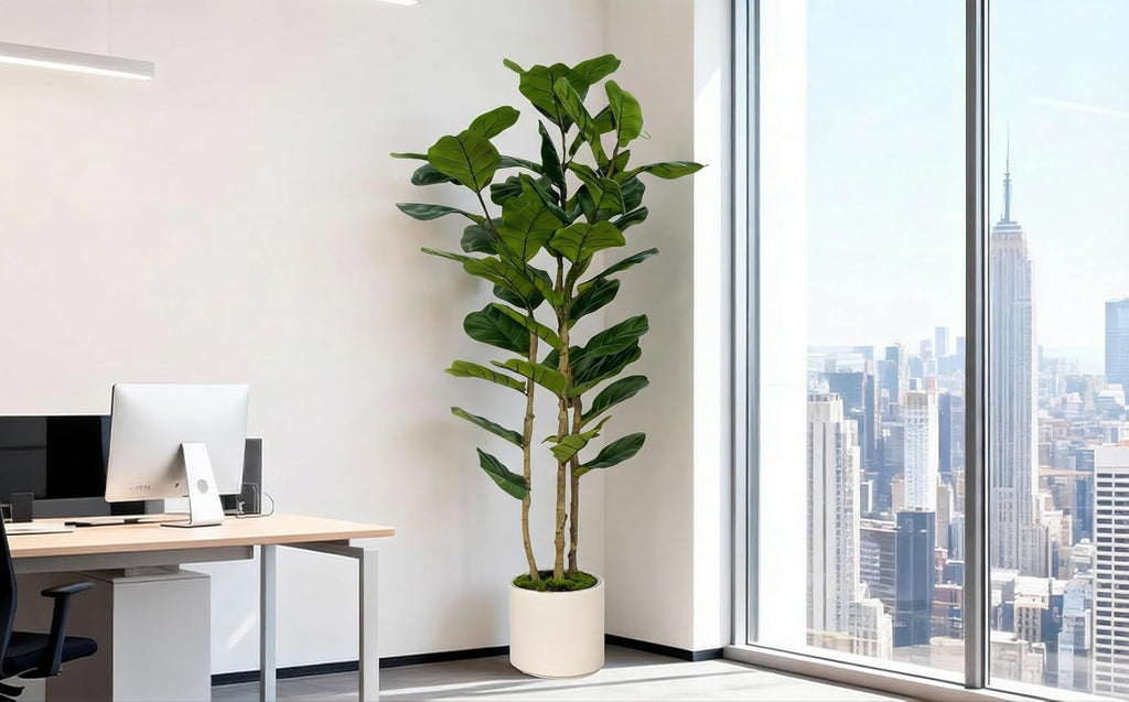 Artificial Fiddle Leaf Fig Tree 6FT with White Tall Planter-Large Faux Tree Tall Fake Floor Plant in Pot,Artificial - Set of 3