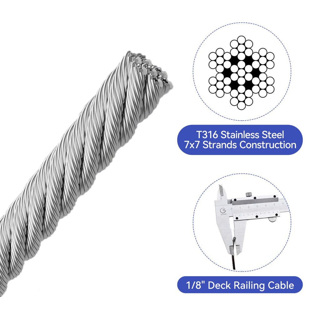 1/8 Stainless Steel Cable, Cable Railing for Stainless Steel Cable, 7x7 Strands Construction with Cutter for Cable
