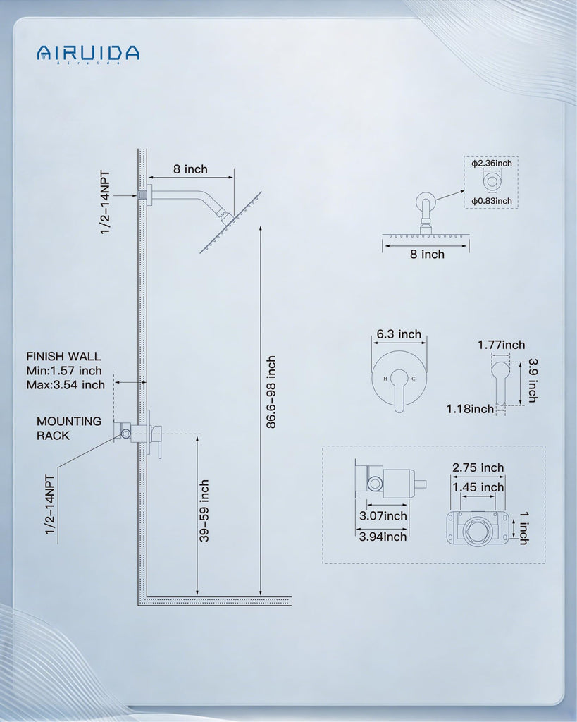 8 Inch Matte Black Shower Faucet Set,Shower Valve Kit