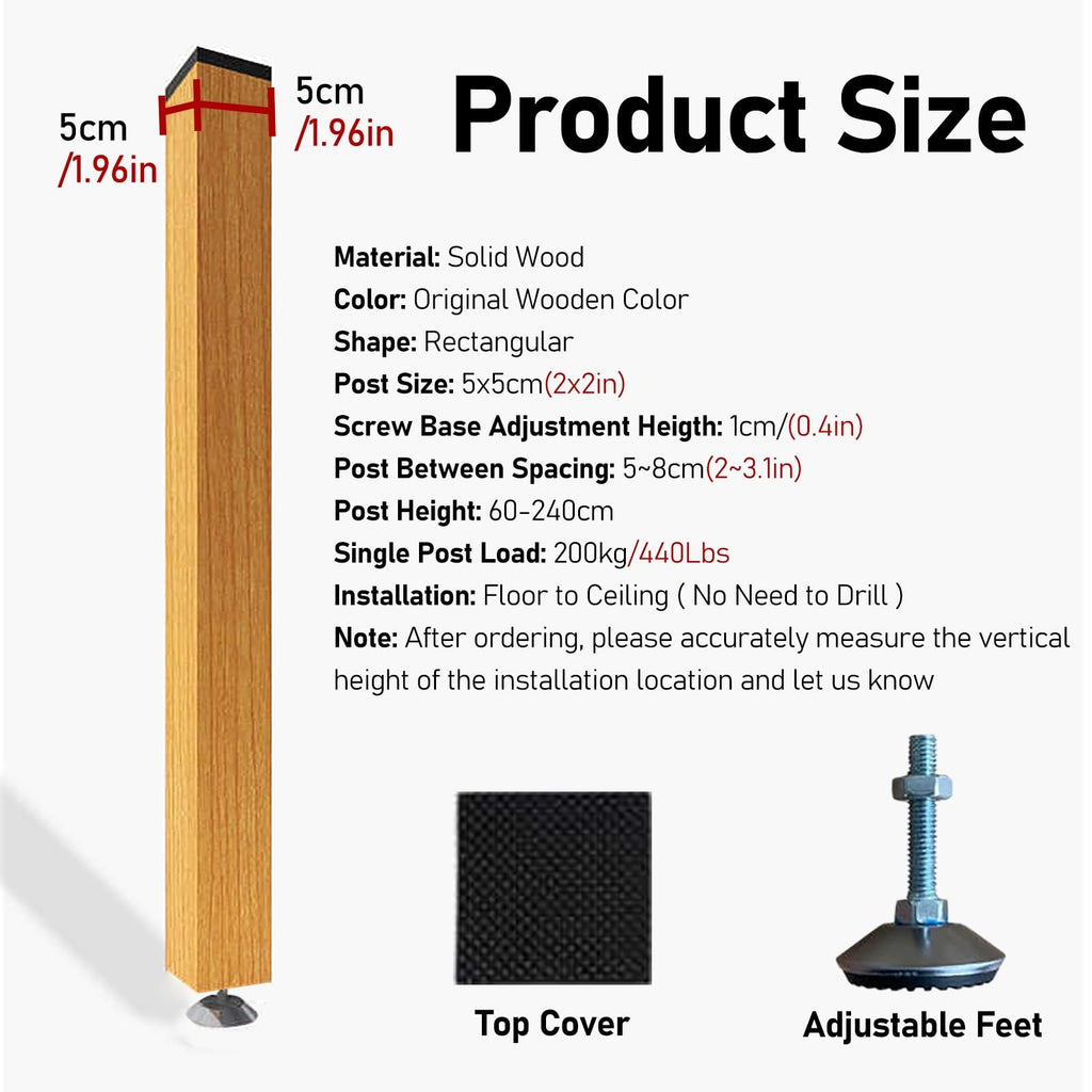 Wall Partition Room Divider Floor to Ceiling, 2ft 3ft 4ft 5ft 6ft 7ft 8ft 9ft 10ft Height Room Divider Partition Post