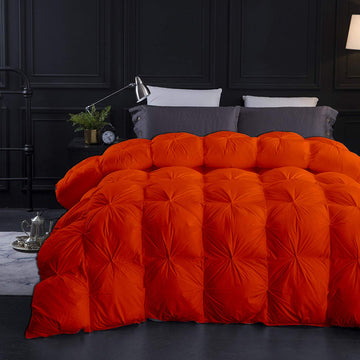 Orange All Season Down Alternative Pintuck Comforter- Queen Size 90 x 90 Inches 1 pc Pinch Pleated Comforter 600 GSM