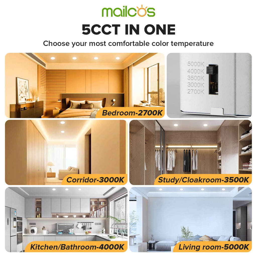 12 Pack 6 Inch 5CCT Ultra-Thin LED Recessed Ceiling Light with Junction Box, 2700K-5000K Selectable, 1050LM High