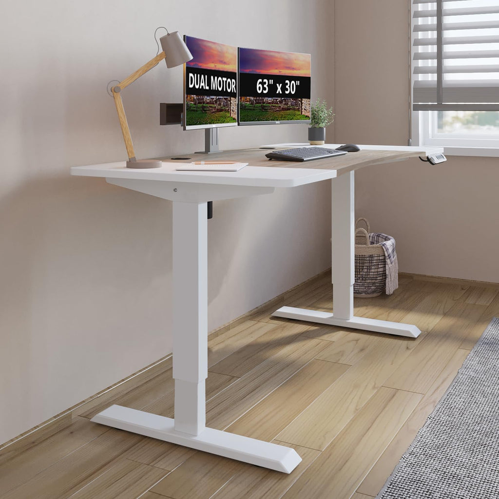 Dual Motor Electric Standing Desk, 63 x 30 Inch Height Adjustable Sit Stand Table with Splice Board, Stand up Home