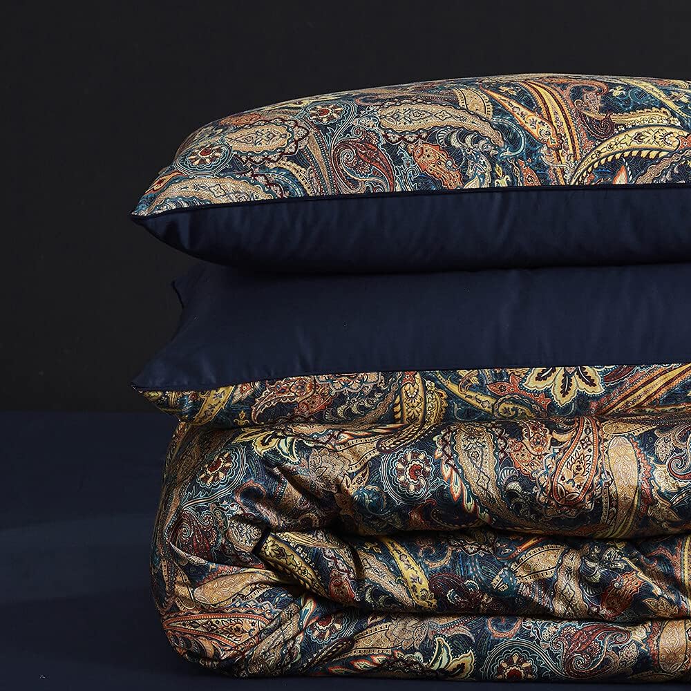 Duvet Cover Queen Set Boho Floral Pattern Duvet Cover Queen for Queen Bed Vintage Soft Bedding Leaf Print Paisley