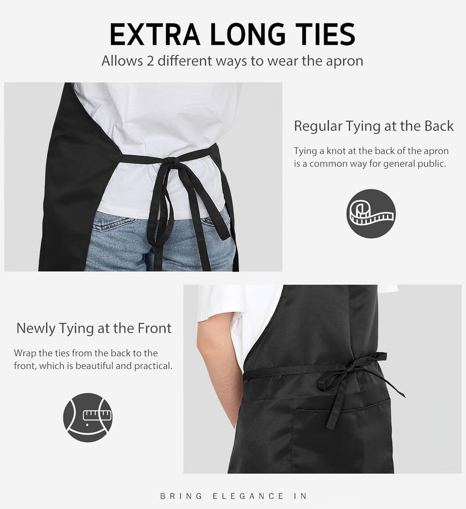 12 Pack Apron with 2 Pocket Aprons for Men Women, 100% Cotton, Black