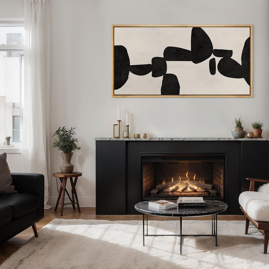 Extra Large Framed Canvas Print Wall Art Modern Abstract Black and White Shapes Antique Retro Fine Art Illustrations