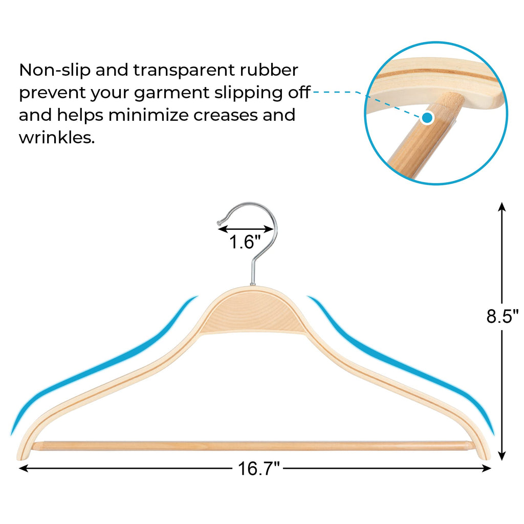Wooden Coat Hangers, 30 Pack Light Weight Wood Coat/Suit Hangers with Non-Slip Pant Bar, Natural Finish