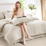Queen Comforter Sets - 7 Piece Bed in a Bag Beige Comforter Set with Sheets Luxury Queen Bed Set All Seasons