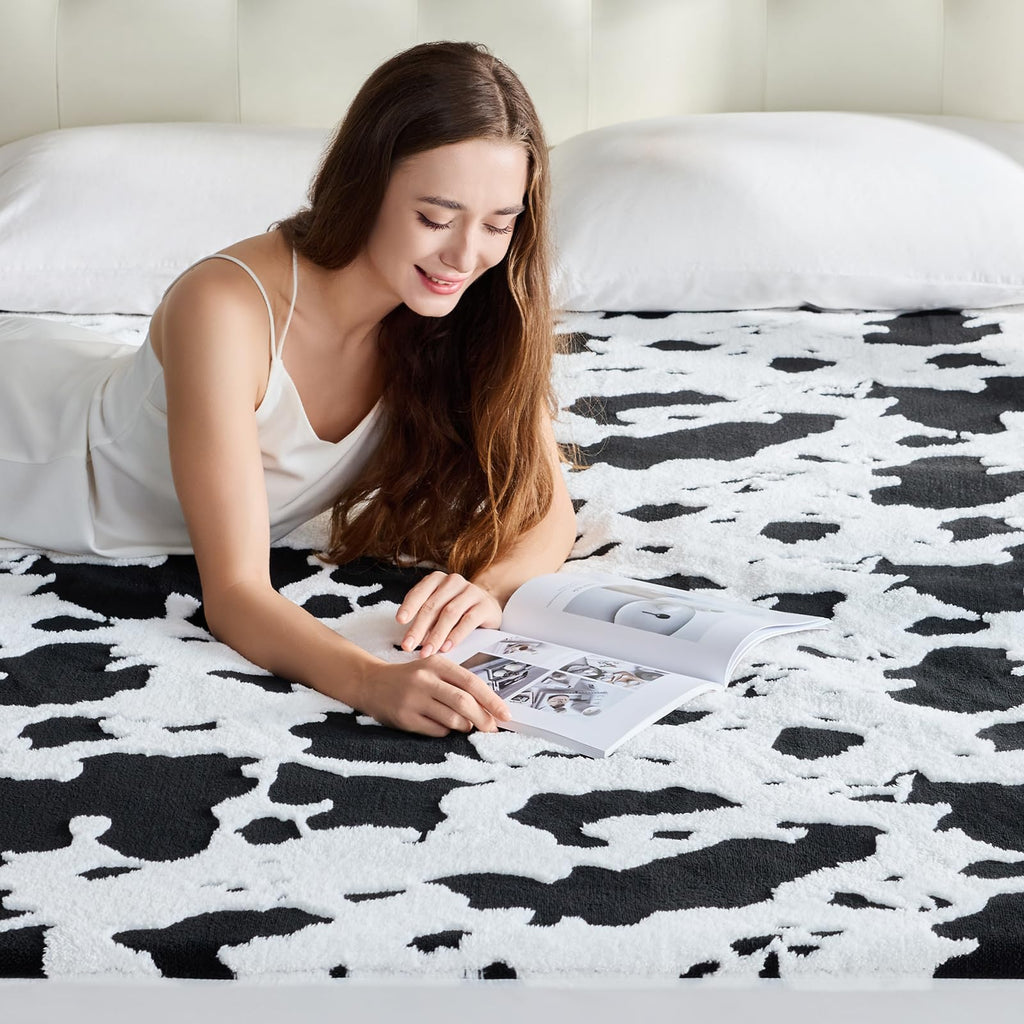 Heated Mattress Pad King Size, Jacquard Cow Pattern Bed Warmer Pad