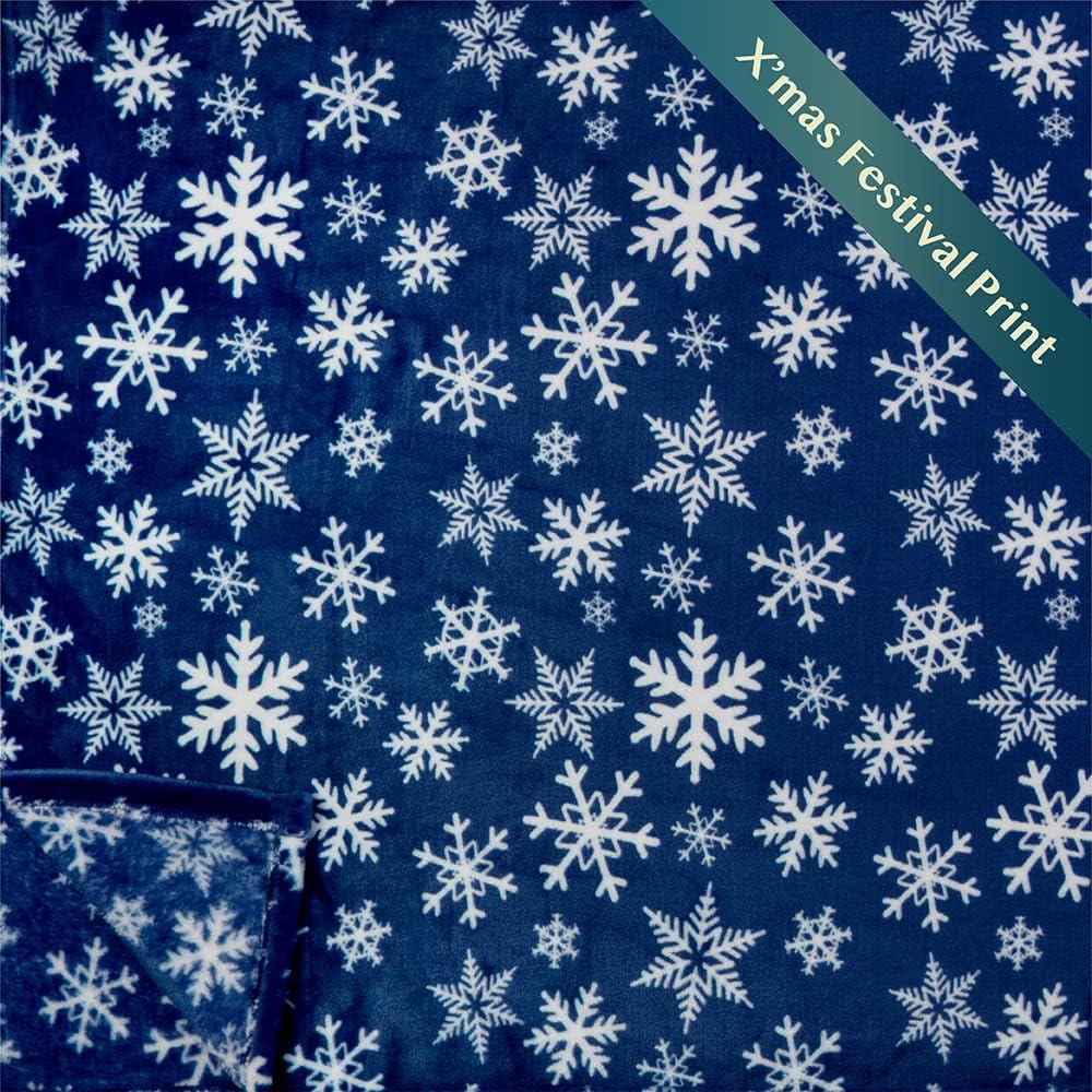 Christmas Throw Blanket | Navy Snowflake Christmas Fleece Blanket | Soft, Plush, Warm Winter Cabin Throw, 50x60