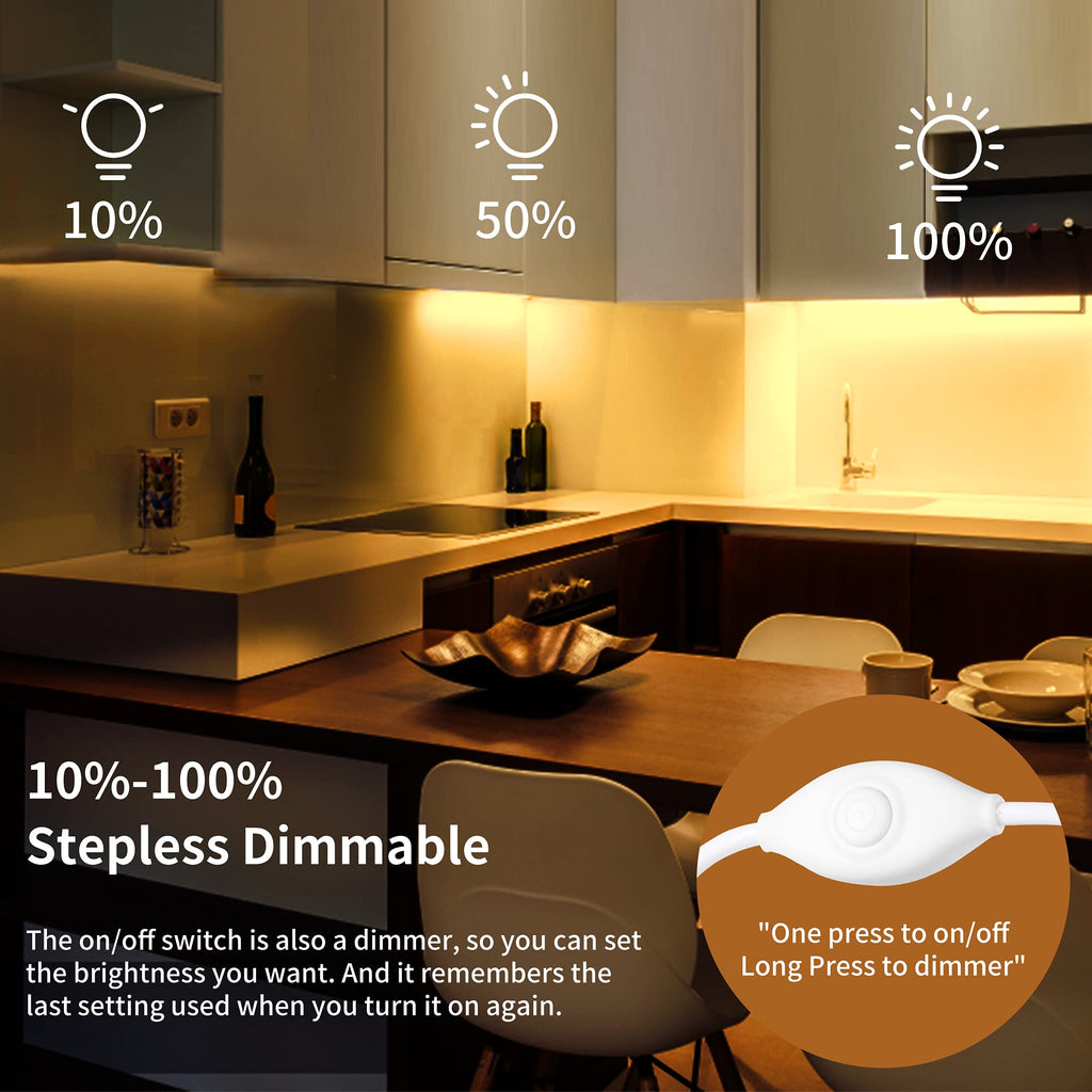 Under Cabinet Lighting, 2pcs 12" 3000K Dimmable LED Closet Light, USB Plug, Memory Function, Linkable Cabinet Light