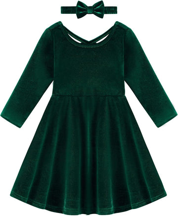 Toddler Girl Fall Winter Clothes Outfit Baby Girl Velvet Twirl Dress Long Sleeve Pocket Swing Party Dress for Girl