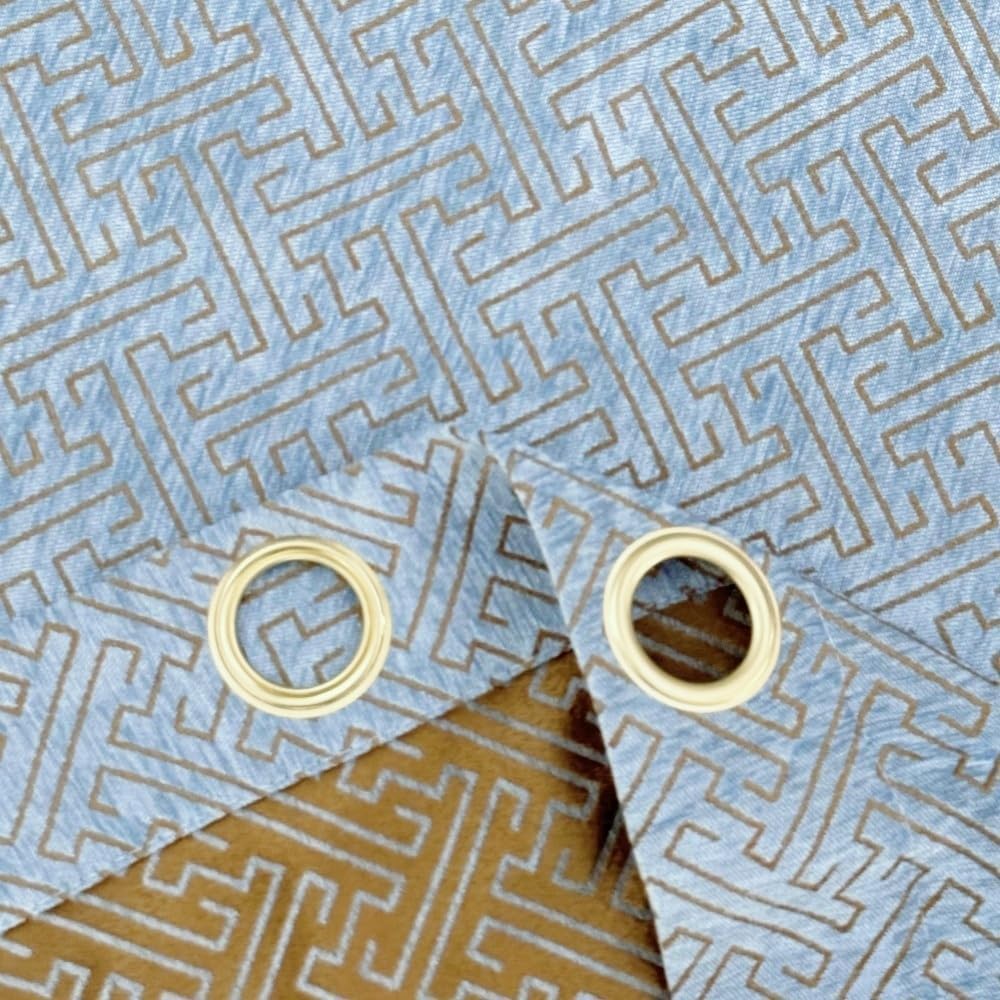 2 Panels Set Pair Chenille Curtains Semi-Blackout Geometric Modern Curtains Bedroom (2 x 52 x 96 Inch, Blue and Gold)