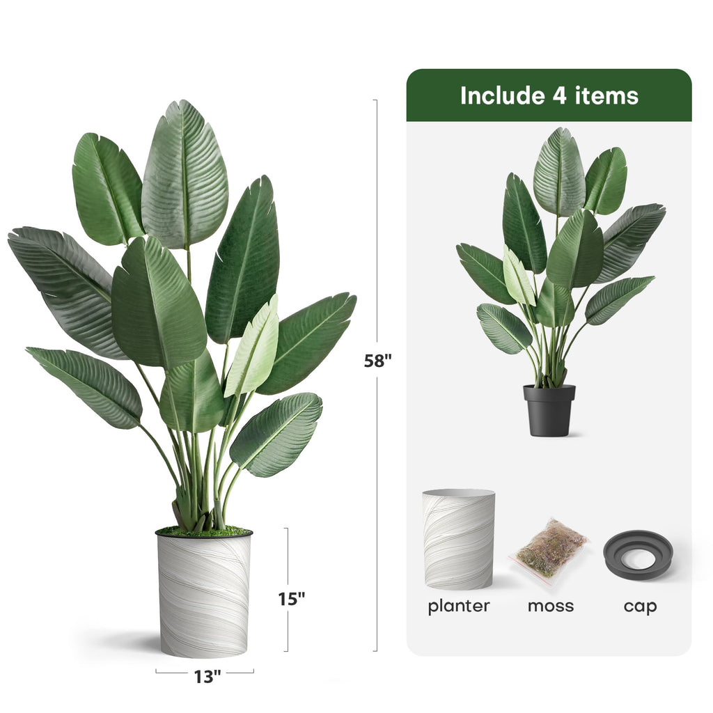 Artificial Tree in Modern Swirl Pattern Planter, Fake Bird of Paradise Silk Tree for Indoor and Outdoor Home