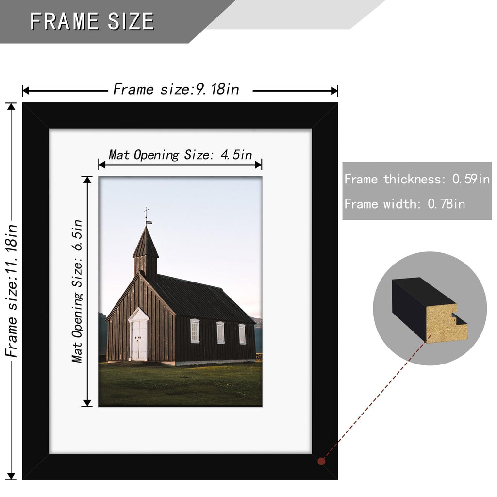 8x10 Black Classic Wood Picture Frame, Tempered Glass, 4 Pack
