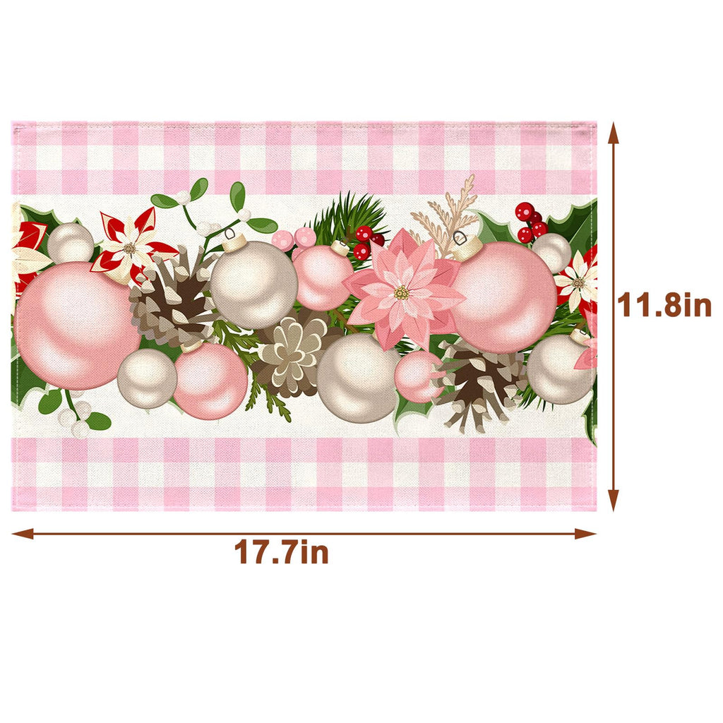Pink and White Gingham Christmas Placemats Set of 4 Buffalo Check Plaid Xmas Decoration Kitchen Dining Table