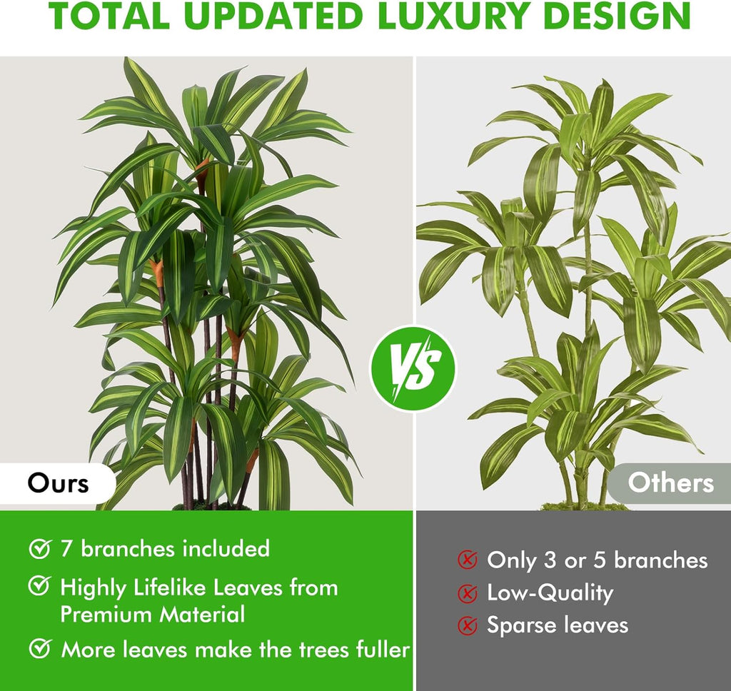 Artificial Dracaena Tree 5FT, Fake Plants with Black Tall Planter - Fake Tree Tall Faux Plants Indoor Floor Plant