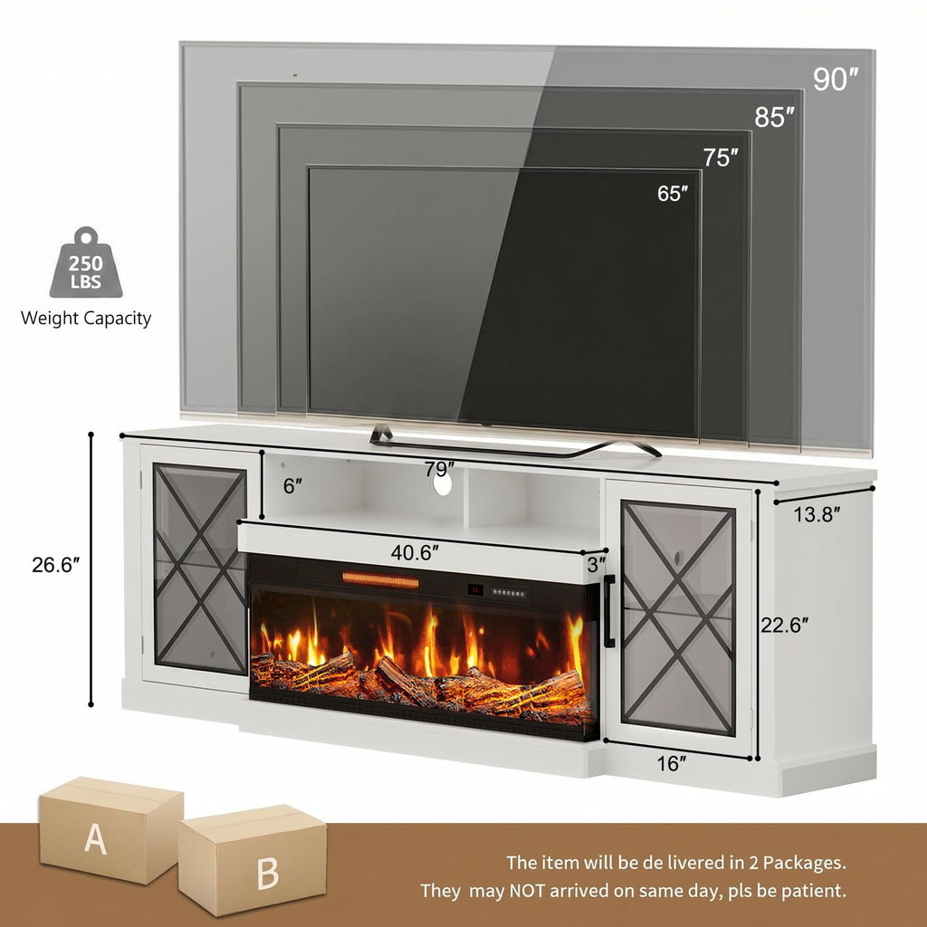 Fireplace TV Stand for TVs up to 90", 3-Sided Electric Entertainment Center with 40" LED Fireplace, Media Console