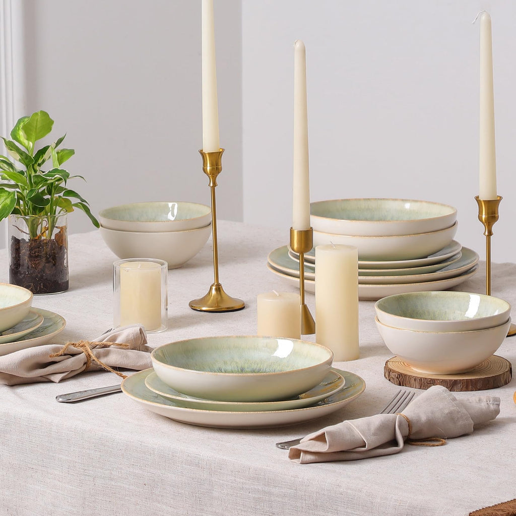 Ceramic Dinnerware Sets for 6, 24 Pcs Plates and Bowls Sets