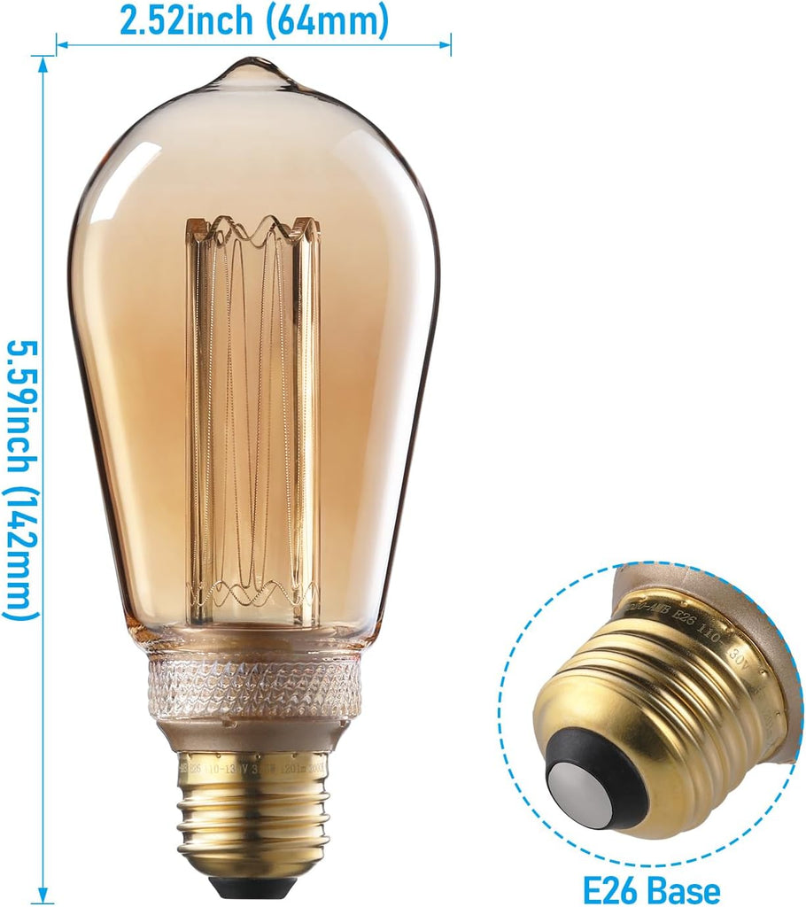 LED ST64 Vintage Edison Bulbs, 3.5W Dimmable, Amber Glass, 2000K