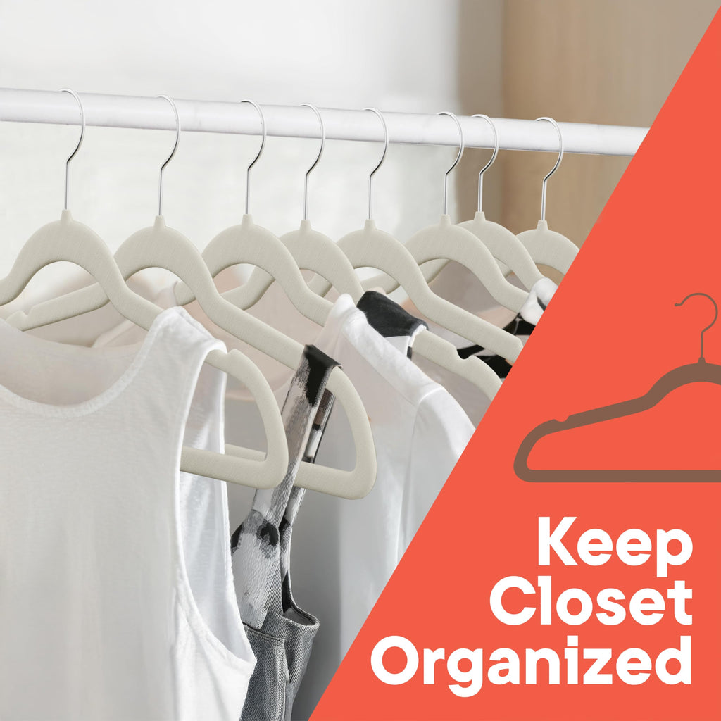 Ivory Velvet Hangers 60 Pack - 360° Swivel Hook, Non-Slip and Space Saving Hangers, Heavy-Duty 11 lbs Weight Capacity