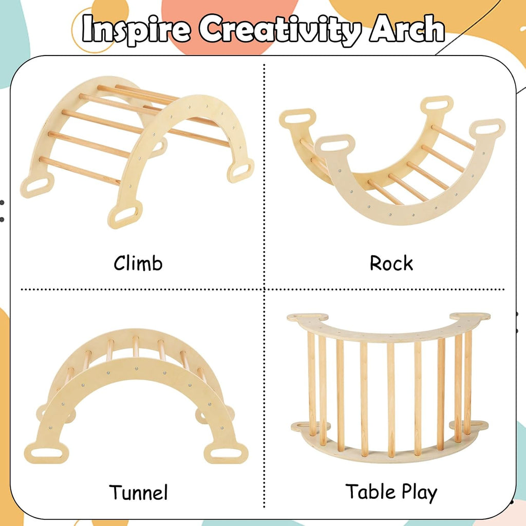 Triangle Set 7 in 1 Climbing Toys for Toddlers 1-3 Inside Foldable Wood Montessori Jungle Gym with Ramp Slide Arch