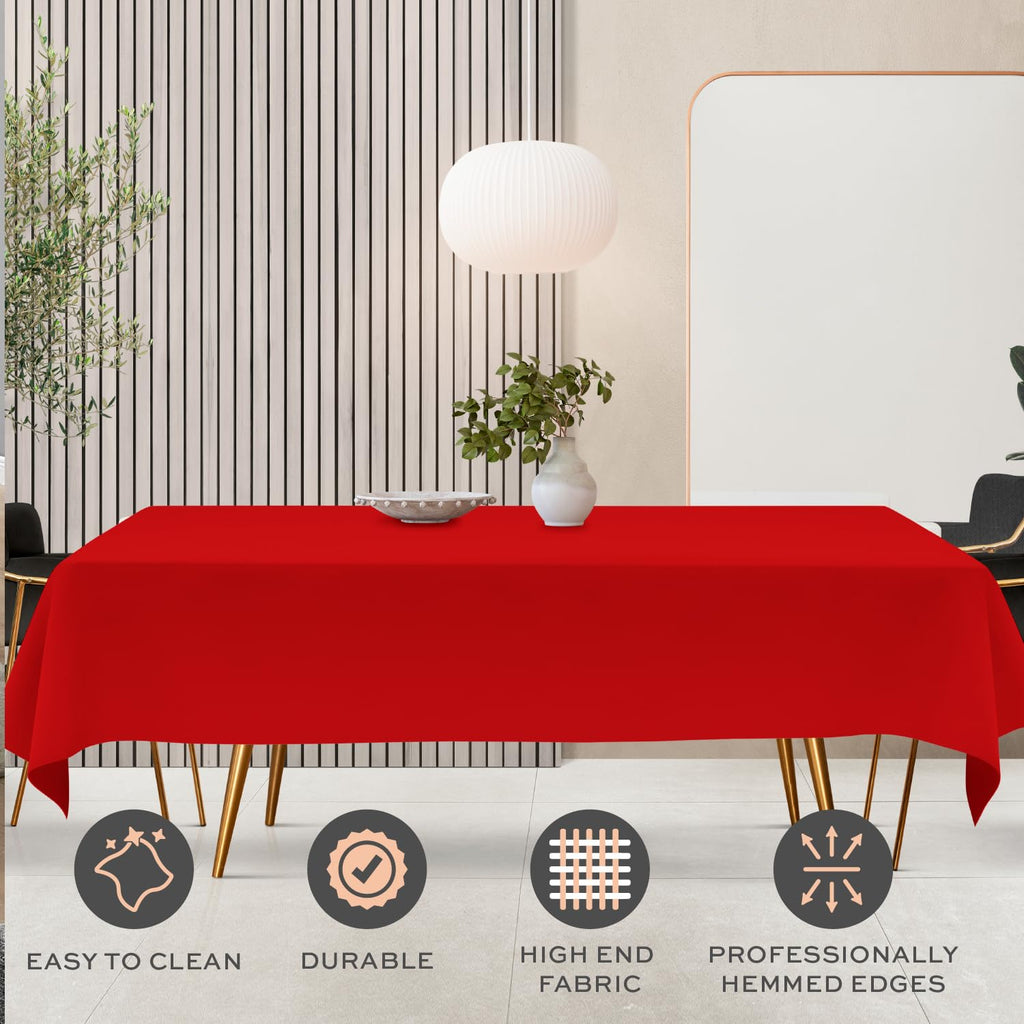 Wealuxe Red Tablecloth 60x102 - Rectangular 6 feet Table Cover Cloth 200 GSM, 2 Pack