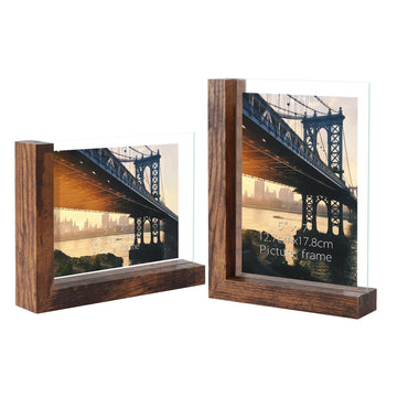 5x7 Picture Frames Set of 2, Double Sided Frame Display Holder with Rustic L Shaped Horizontal Vertical Stand for 5