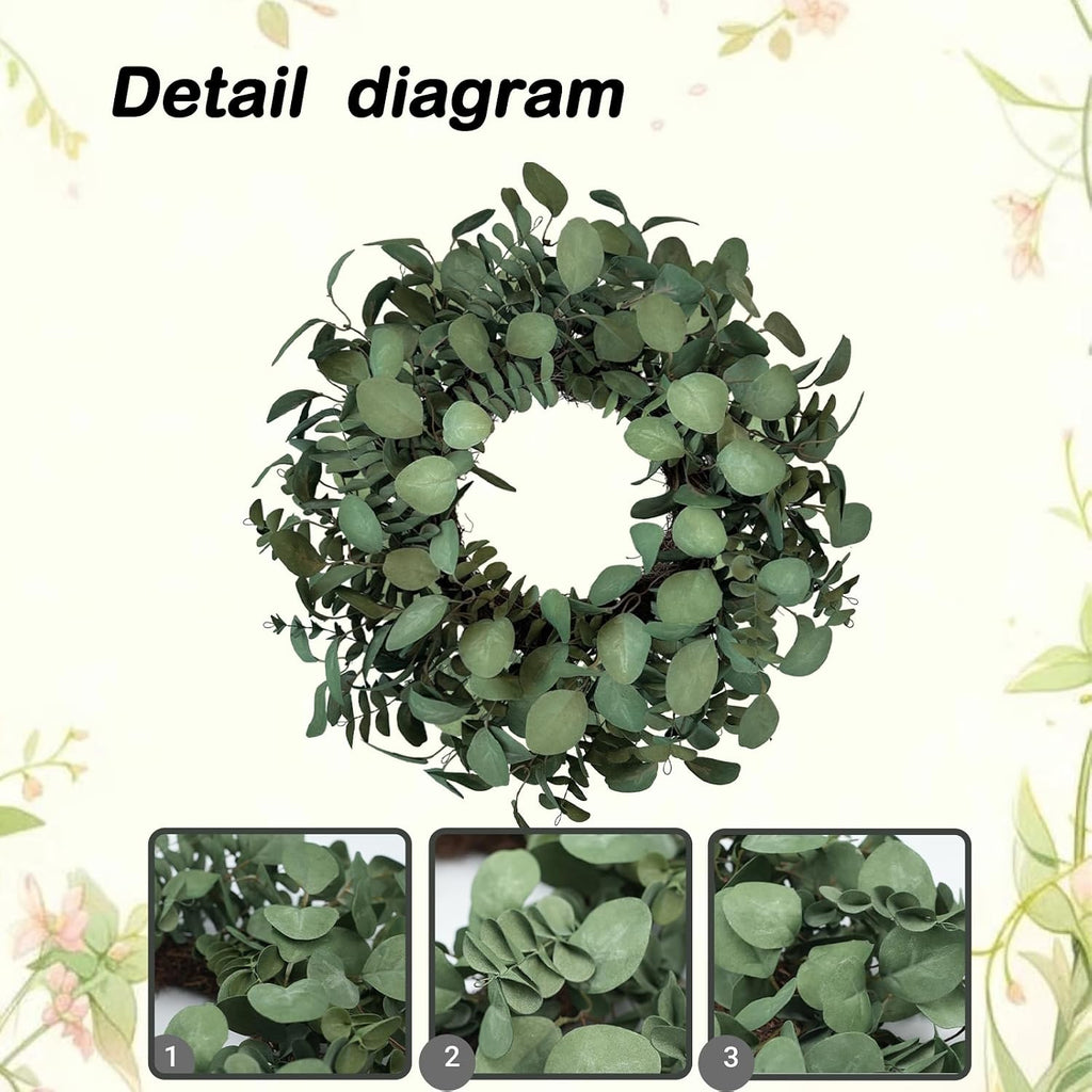 Eucalyptus Wreaths for Front Door 24 Inch, Green Boxwood Greenery Wreath, Artificial Foliage Wreath for Summer Indoor