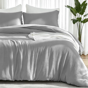 Muslin Cotton Duvet Cover Set Linen Like Light Grey King