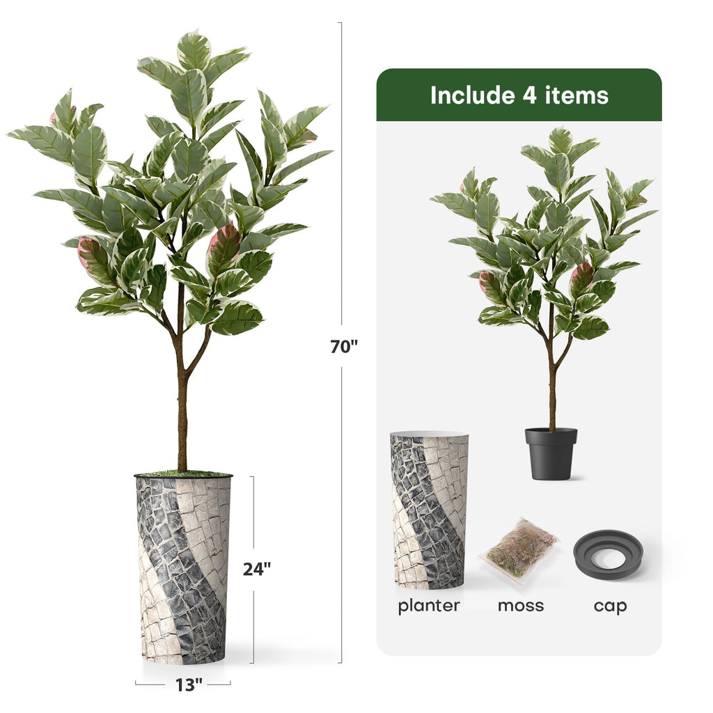 Tree in Geometric Pattern Planter, Fake Rubber Silk TRE for Indoor and Outdoor Home Decoration - 70" Overall Tall