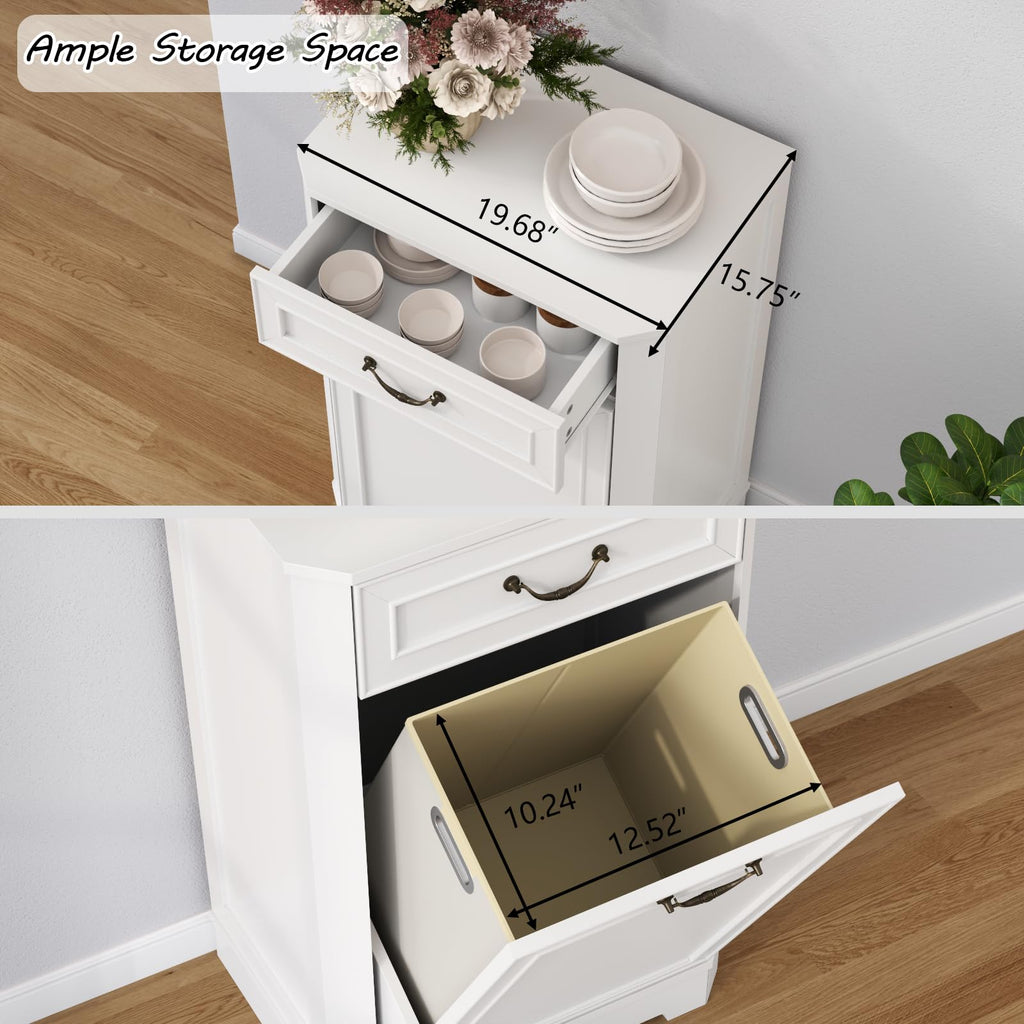 Tilt Out Laundry Hamper Cabinet, Hidden Laundry Cabinets w/Drawer & Basket