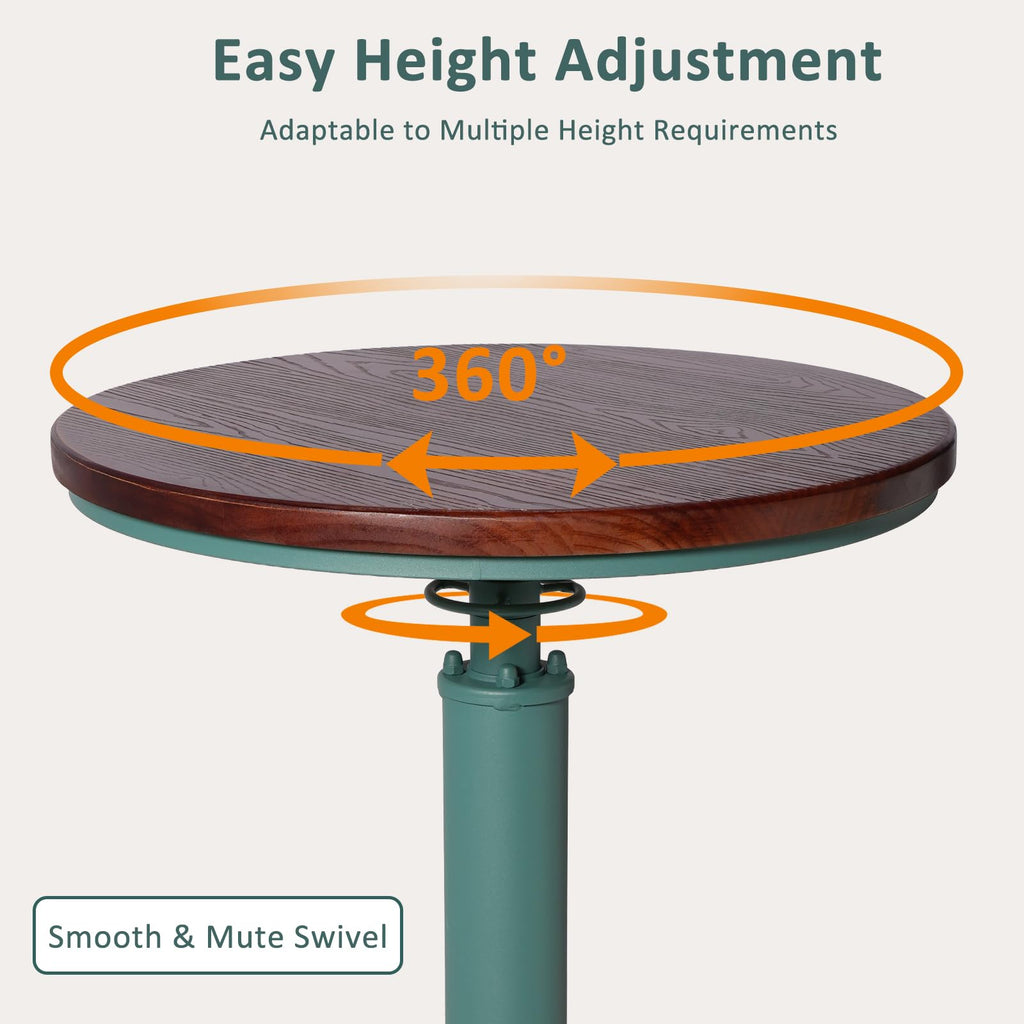 Industrial Bar Table 38.6"-48.4" Adjustable Swivel Top 23.7" Dia (Green)
