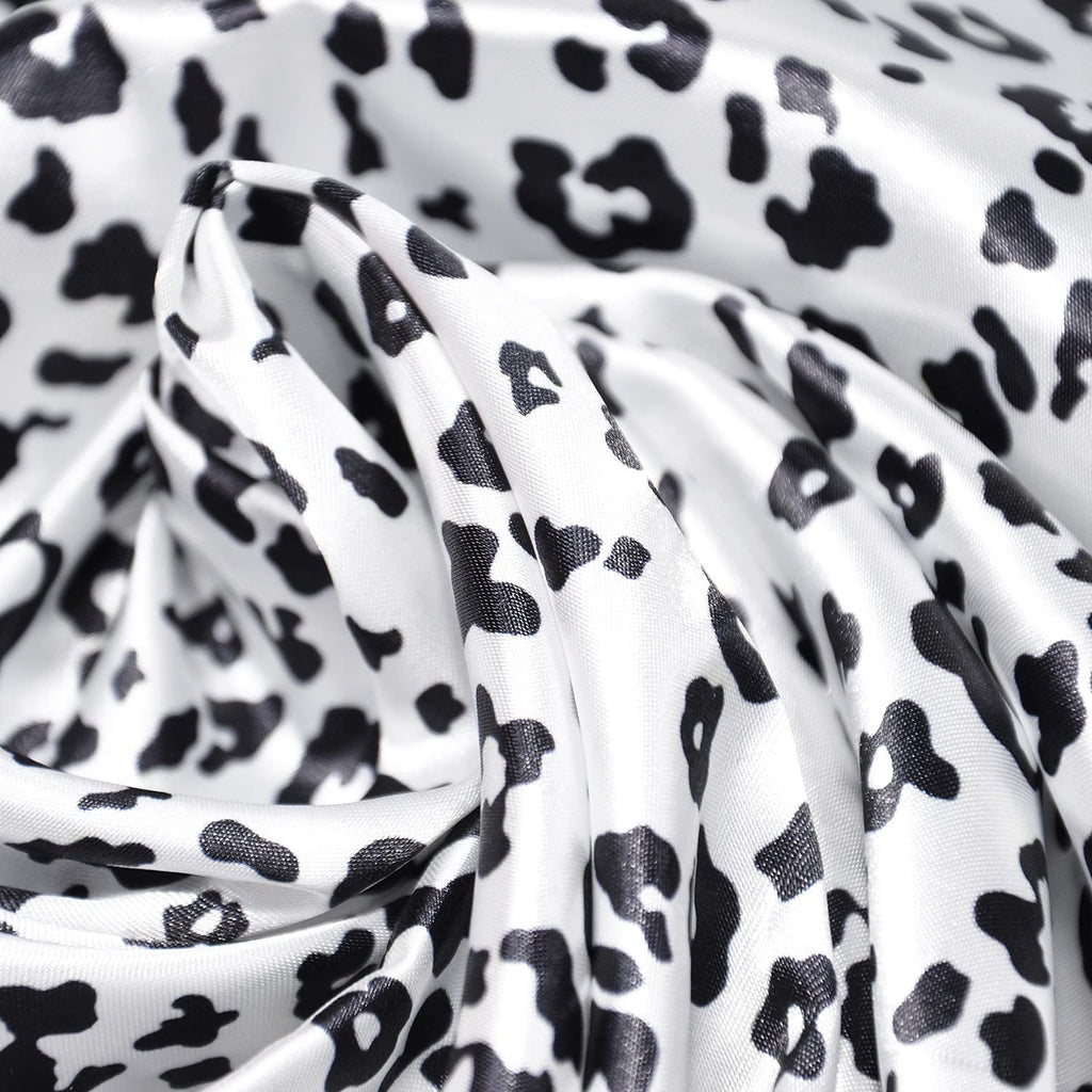 Satin Print Fabric Cheetah Pattern for Craft and Decoration (1Yd, White&Black)