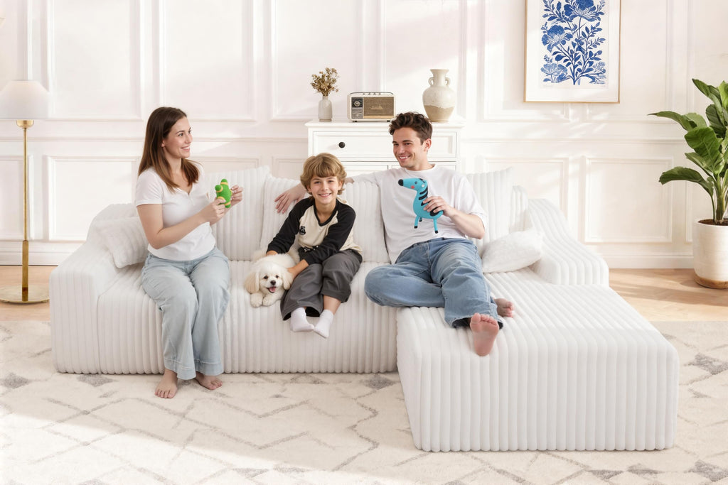 94'' Cloud Sectional Couch, Boneless Sofa with Deep Seat, Modular Comfy L-Shape Couch with Chaise Bedroom, No