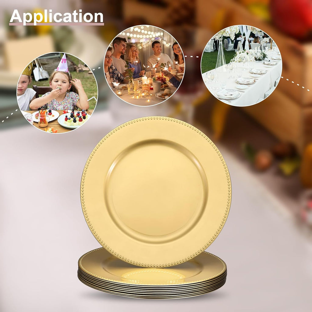 Charger Plates Bulk 13 Inch Plastic Charger Plates Round Plate Chargers for Dinner Wedding Party Event Table - Set of 10