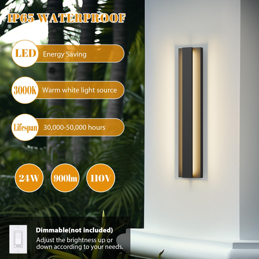 23.6 Inch Modern Outdoor Wall Light Exterior Lighting Fixtures, 3000K 24W LED Contemporary Outdoor Sconces Wall