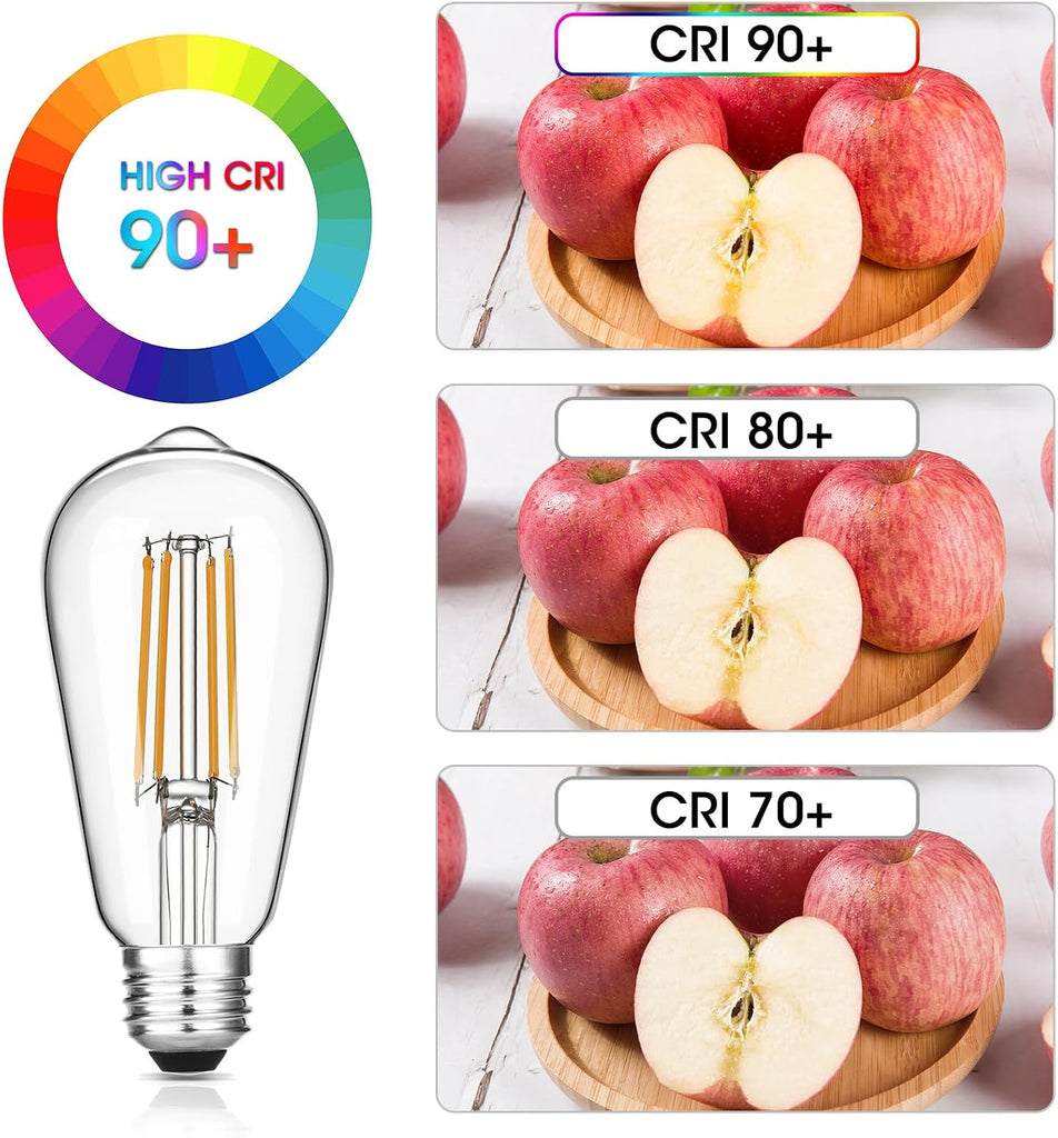 Vintage LED Edison Bulbs 6W, Equivalent 60W Incandescent, Warm White 2700K, ST58 Antique LED Filament Bulbs with 90+
