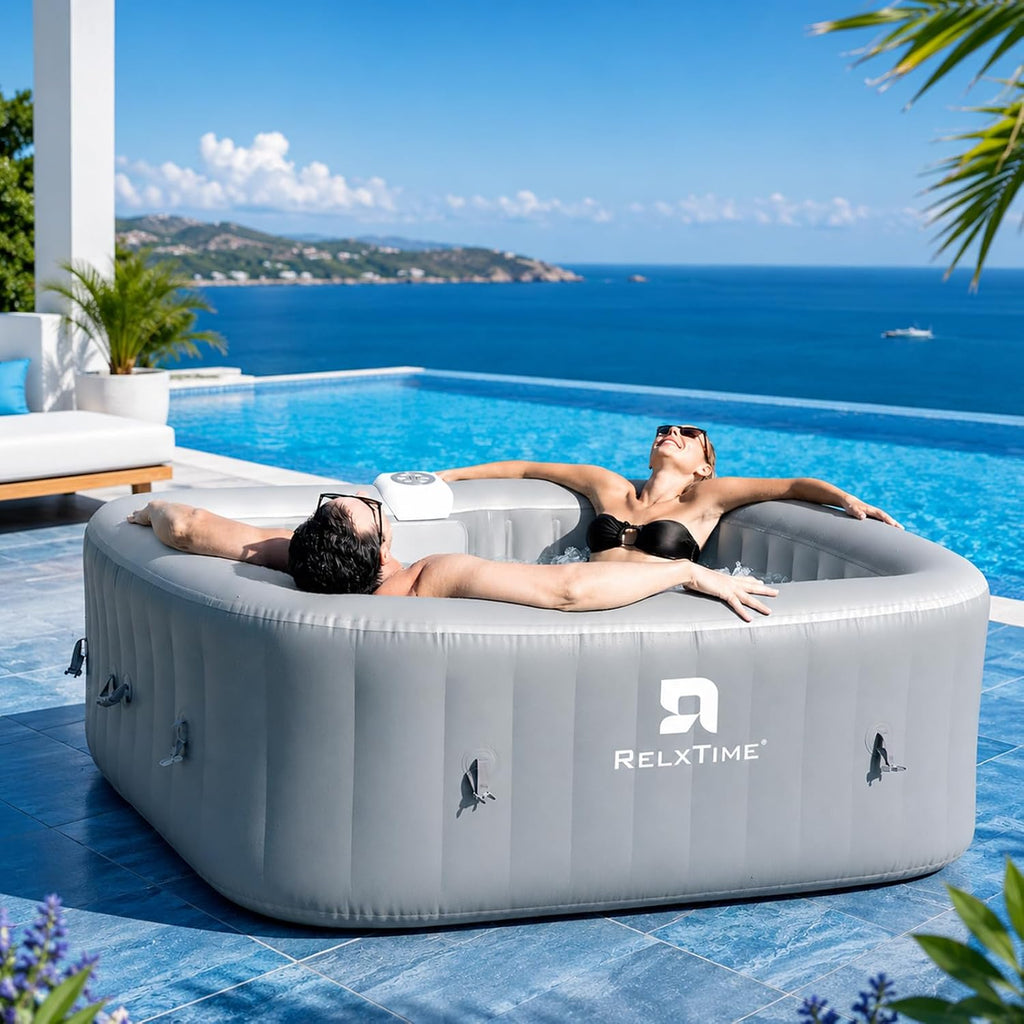 Inflatable Hot Tub 4-6 Person, Portable Blow Up Spa, Blow Up Hottub Outdoor | with 130 Air Jets, Heater Pump, for