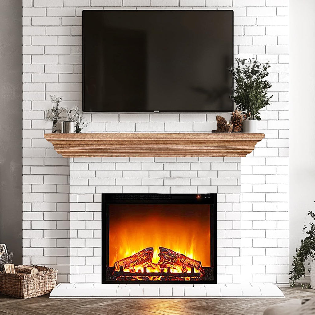 Rustic Fireplace Mantel 48", Solid Wood Floating Shelf, Oak Color