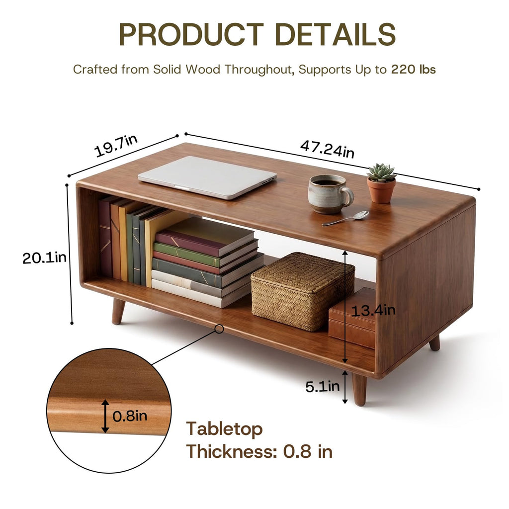 47" Rectangular Solid Wood Coffee Tables, Walnut
