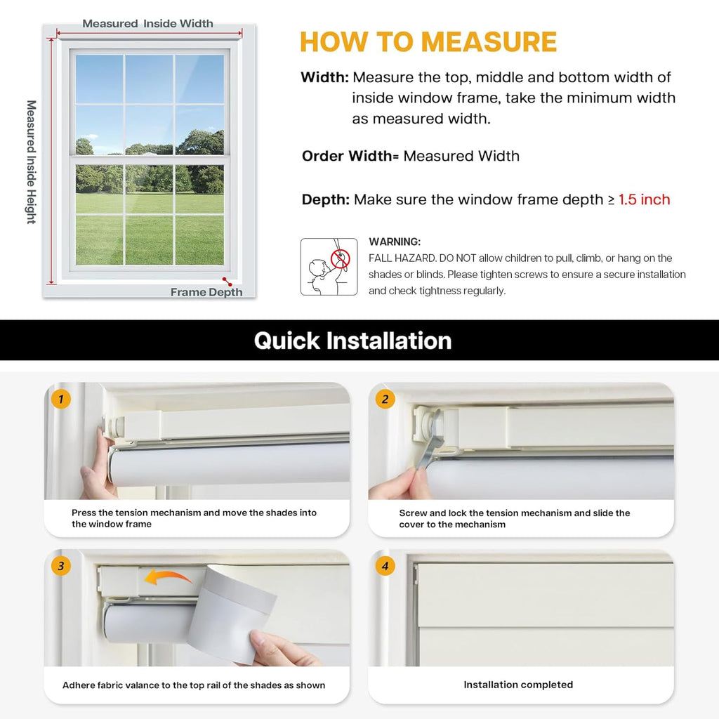 No Drill Blackout Roller Shades, Dark Coffee