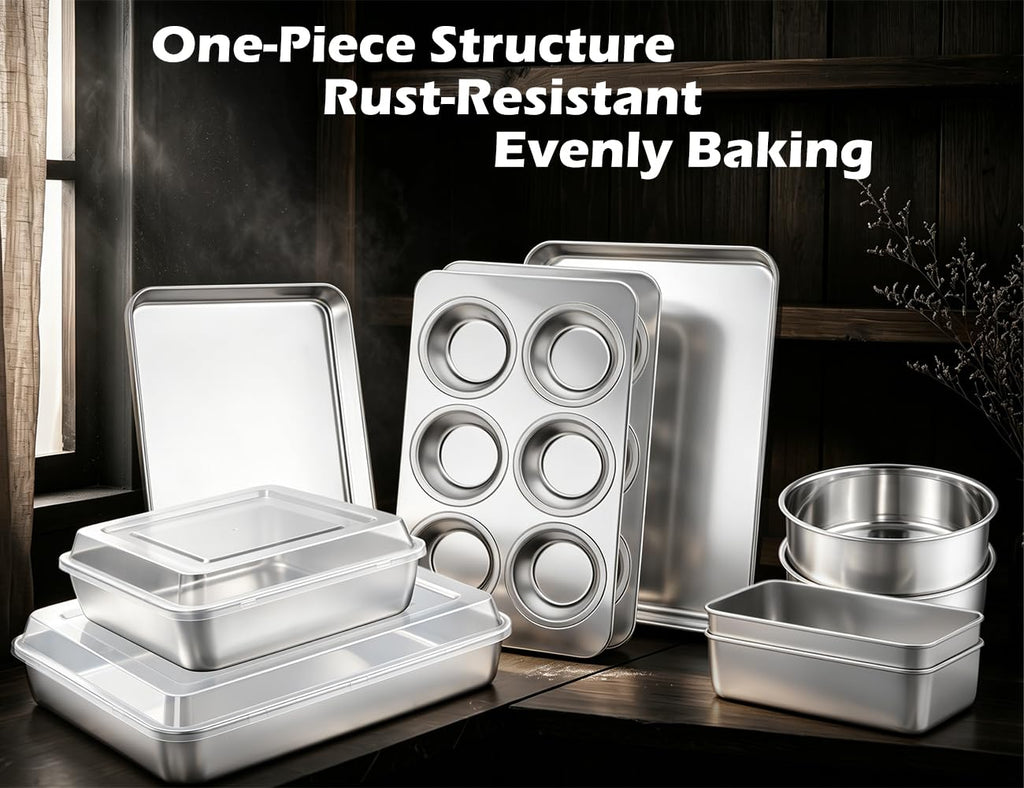 Non-Toxic Stainless Steel Bakeware Baking Sheet Set of 10 with Lid