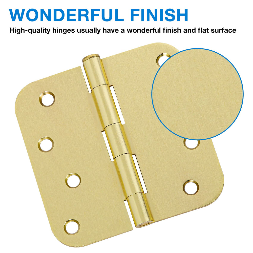3 Pack Interior Door Hinges 4 Inch Brushed Brass 5/8" Radius Gold