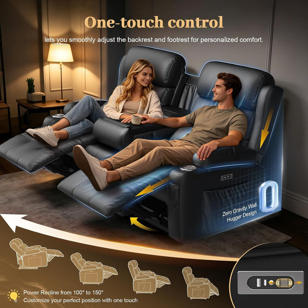 Power Reclining Loveseat Sofa with Console, Wall Hugger RV Recliner Couch, Home Theater Seating with Heating &