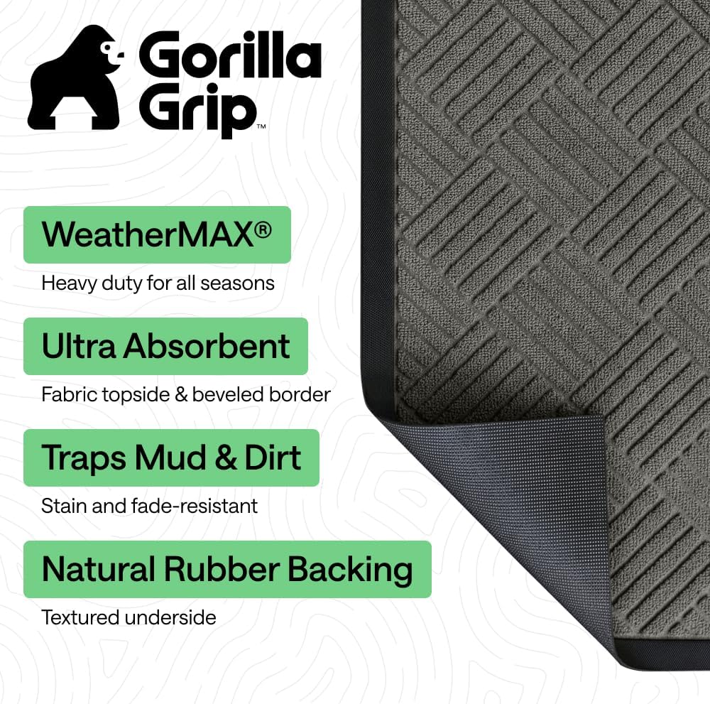 100% Waterproof All-Season WeatherMAX Doormat 35x23, US Designed Natural Rubber, Stain and Fade Resistant, Low